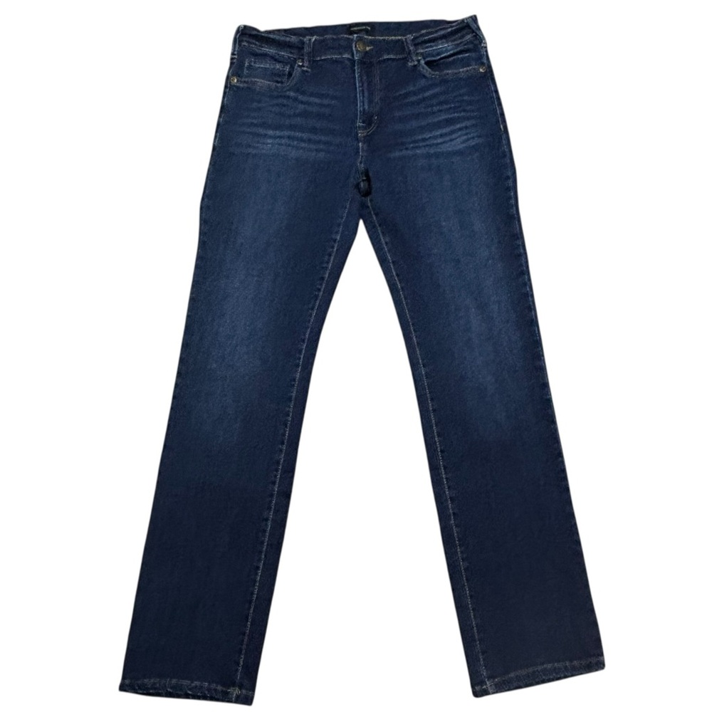 Warehouse One Dark Wash 5 Pocket Button Zip Close Slim Straight Jeans 34 x 34